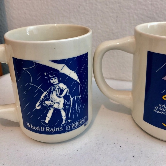NEW 4 Vintage Morton Salt Umbrella Girl Coffee Cups When it Rains it Pours Mugs - Picture 3 of 14